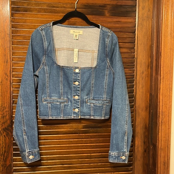 NWT Madewell Denim Square Neck Crop Long Sleeve Top in Hallwood Wash - Picture 5 of 9